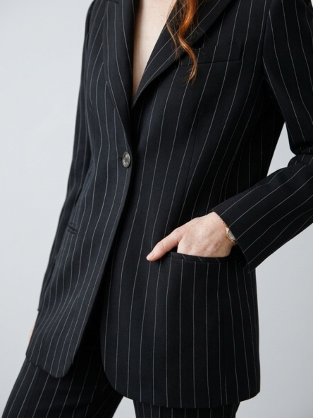 Mixit Black Pinstripe 4-Button Blazer W/ Functional Pockets